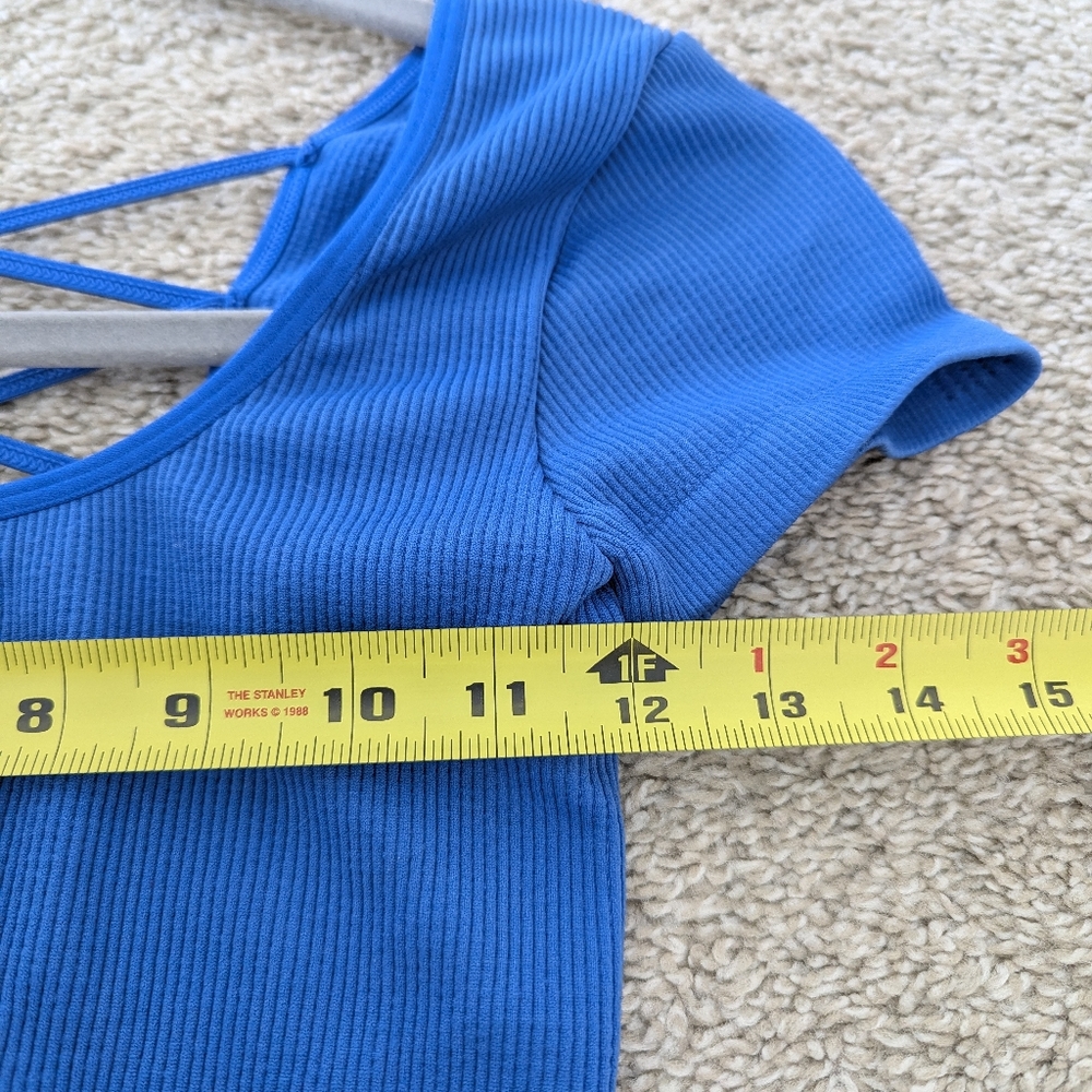 Aerie Seamless Cap Sleeve Bra Top Real Good Strappy Criss Cross Ribbed - Picture 5 of 8
